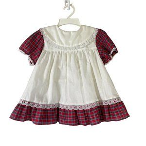 Vintage Sears Infant Size Medium (20-25 lbs) Plaid Dress w/ Eyelet Trim EUC